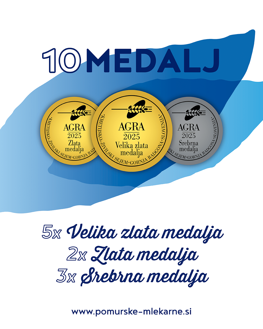 5 naših izdelkov z Veliko zlato medaljo na ocenjevanju Agra 2025 2 Pomurske mlekarne - 10 medalj na ocenjevanju Agra 2025